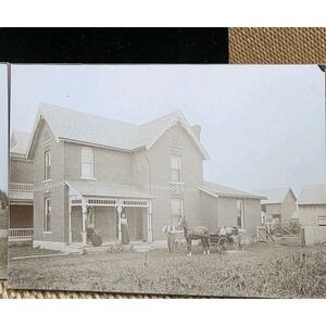 Antique Victorian Farmhouse Photos Pair c1900‎ Brick Home Mounted Albumen Prints